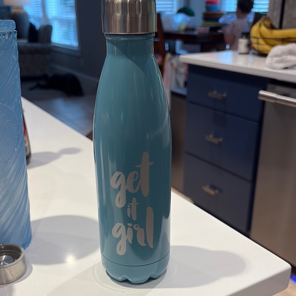 Blue Insulated Water Bottle with Motivational Text